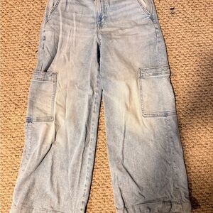 American Eagle Outfitters Light Wash Wide Leg Cargo Jeans